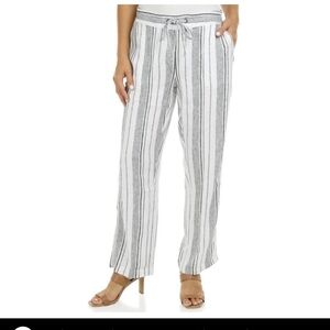 PER Se. Linen Blend Loose Fit Surf Pant XL Drawstring Waist Stripes